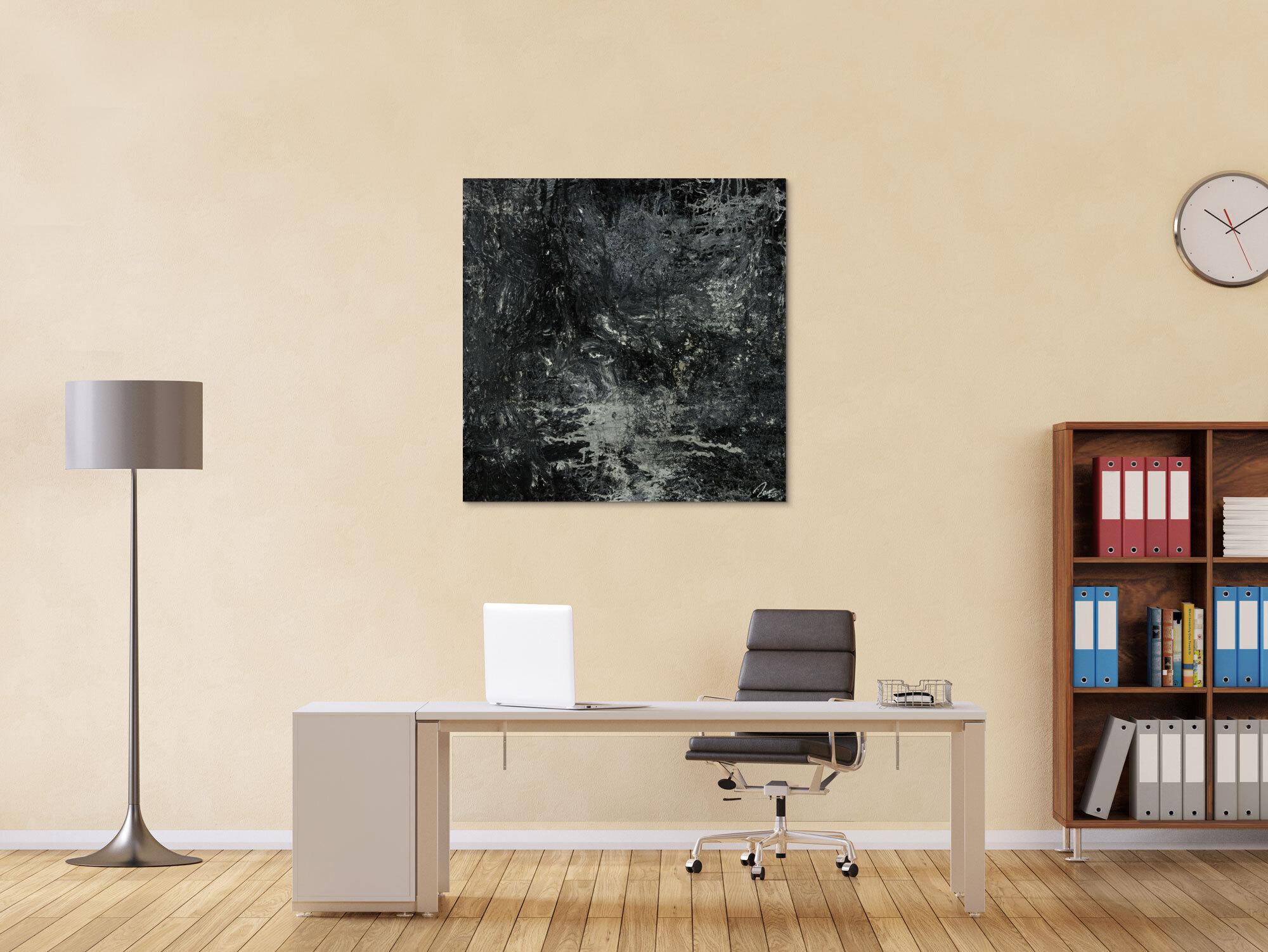 Gemälde Original abstrakt 100x100cm Minimalistisch Modern Art handgemalt Action Painting schwarz anthrazit einzigartig