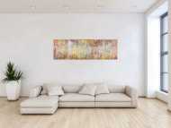 Abstraktes Original Gemälde 50x160cm Minimalistisch Moderne Kunst auf Leinwand Action Painting beige weiß braun hochwertig