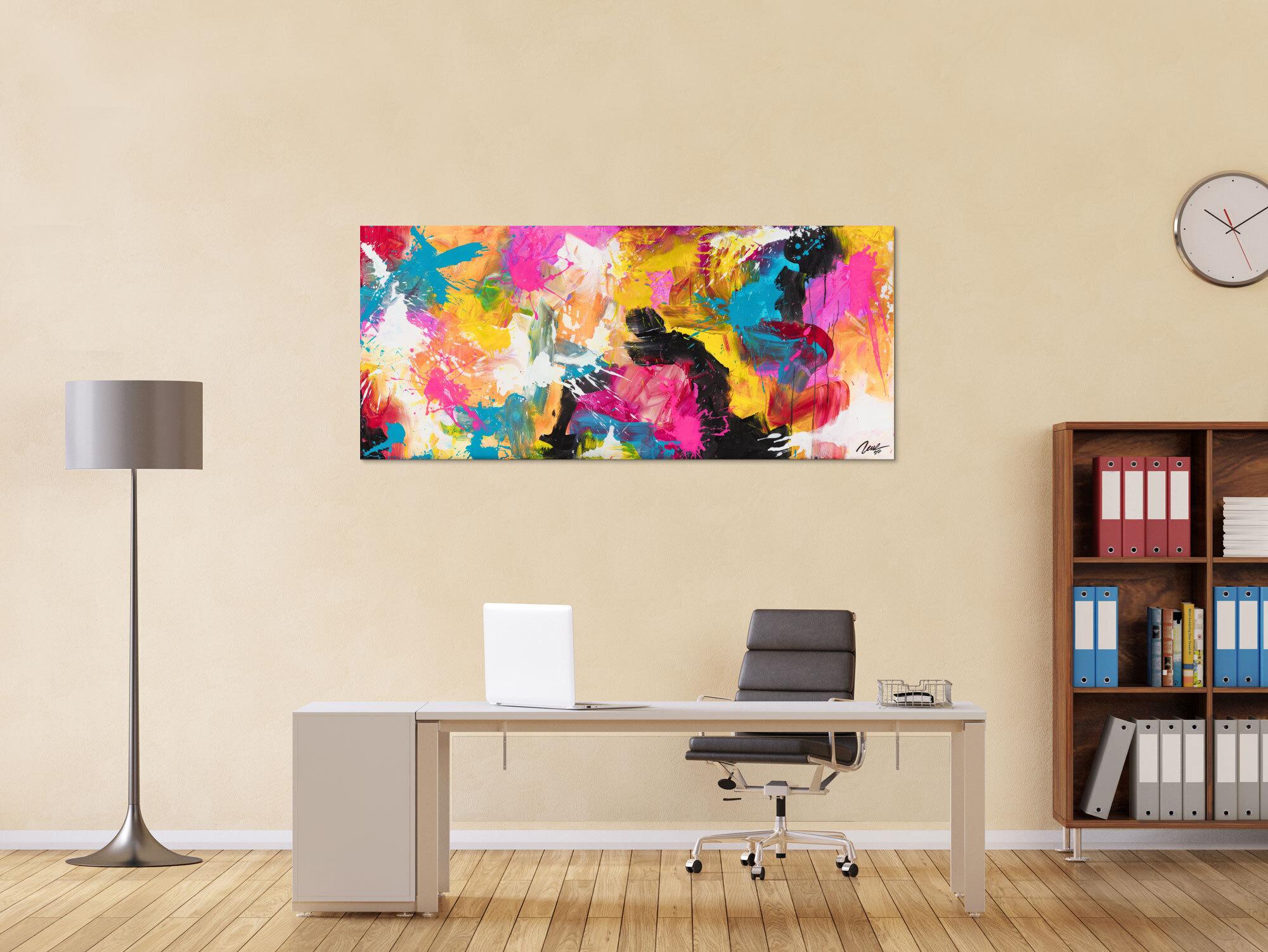 Gemälde Original abstrakt 70x160cm Minimalistisch Modern Art handgemalt Action Painting schwarz orange rot Unikat