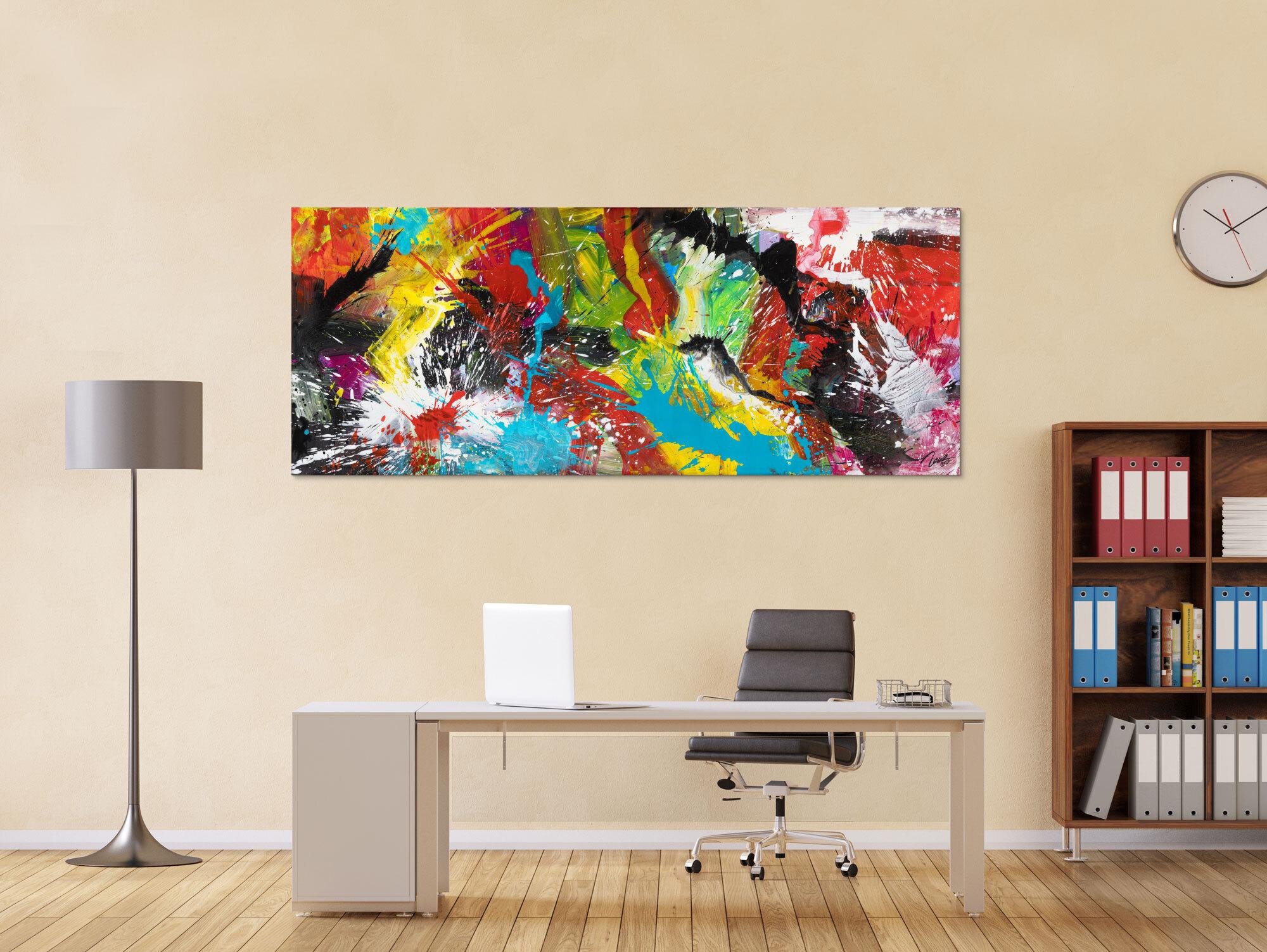 Original Gemälde abstrakt 80x200cm Action Painting zeitgenössisch handgemalt Mischtechnik bunt schwarz rot Einzelstück