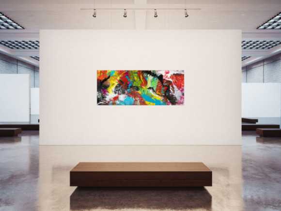 Abstraktes Original Gemälde 80x200cm Action Painting Modern Art handgemalt Mischtechnik bunt rot türkis schwarz Unikat