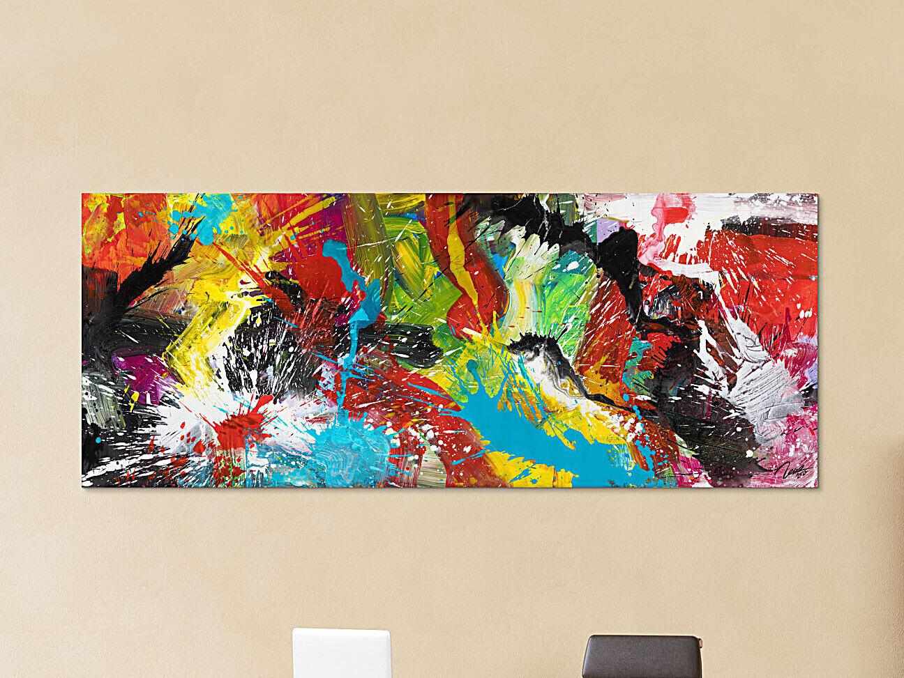 Original Gemälde abstrakt 80x200cm Action Painting zeitgenössisch handgemalt Mischtechnik bunt schwarz rot Einzelstück