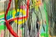 Detailaufnahme Original Gemälde abstrakt 100x200cm Action Painting zeitgenössisch auf Leinwand Spray Mischtechnik bunt neon einzigartig