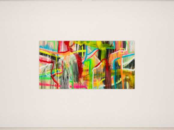Original Gemälde abstrakt 100x200cm Action Painting zeitgenössisch auf Leinwand Spray Mischtechnik bunt neon einzigartig