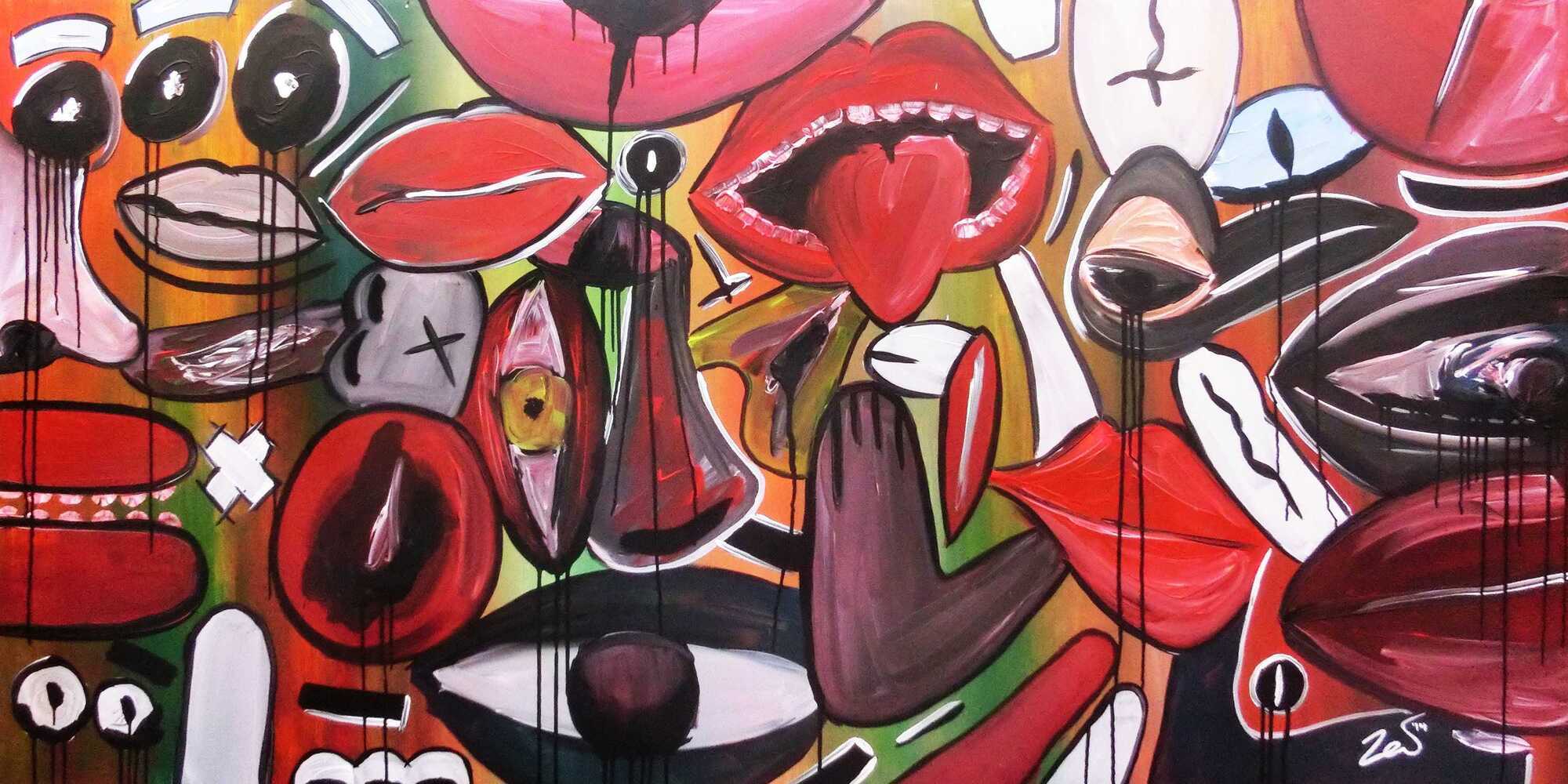 Abstraktes Gemälde modern Gesichter und Augen