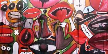 Abstraktes Gemälde modern Gesichter und Augen