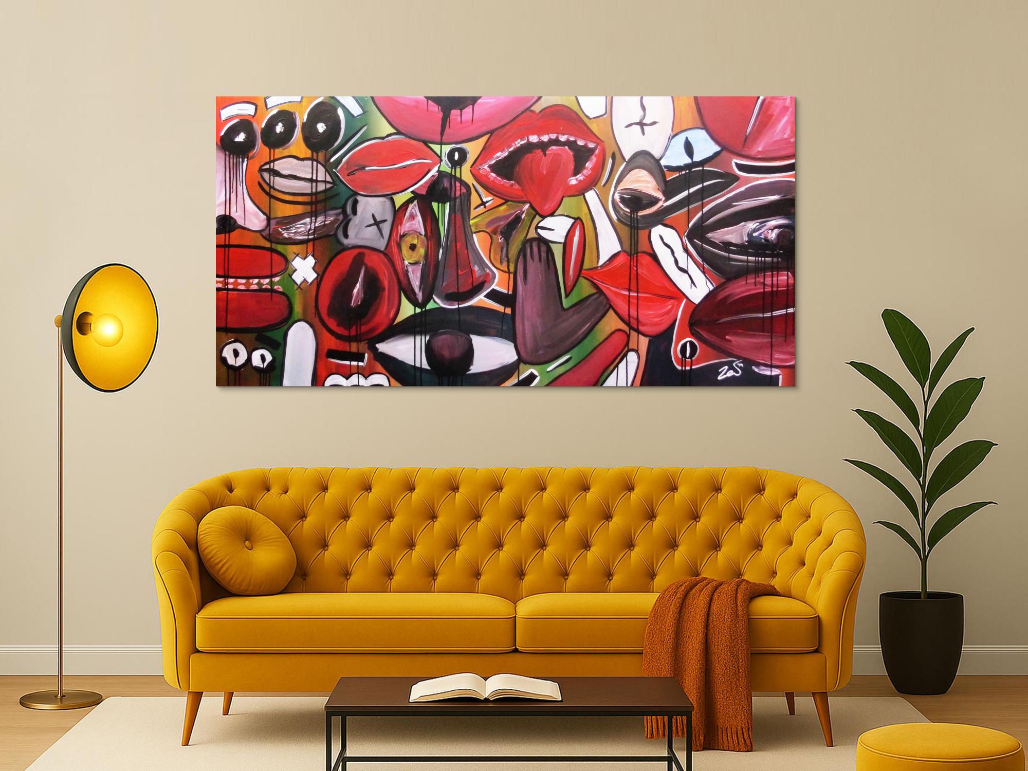 Abstraktes Gemälde modern Gesichter und Augen