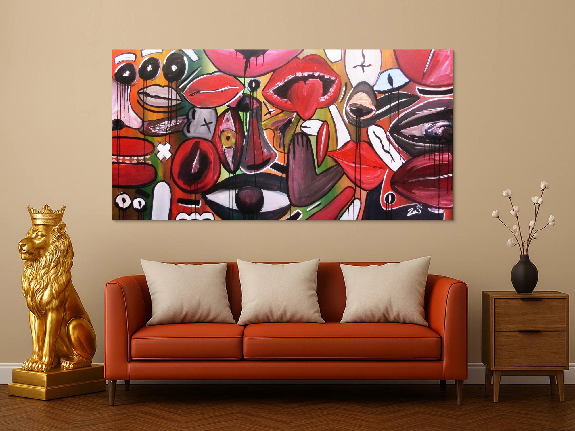 Abstraktes Gemälde modern Gesichter und Augen