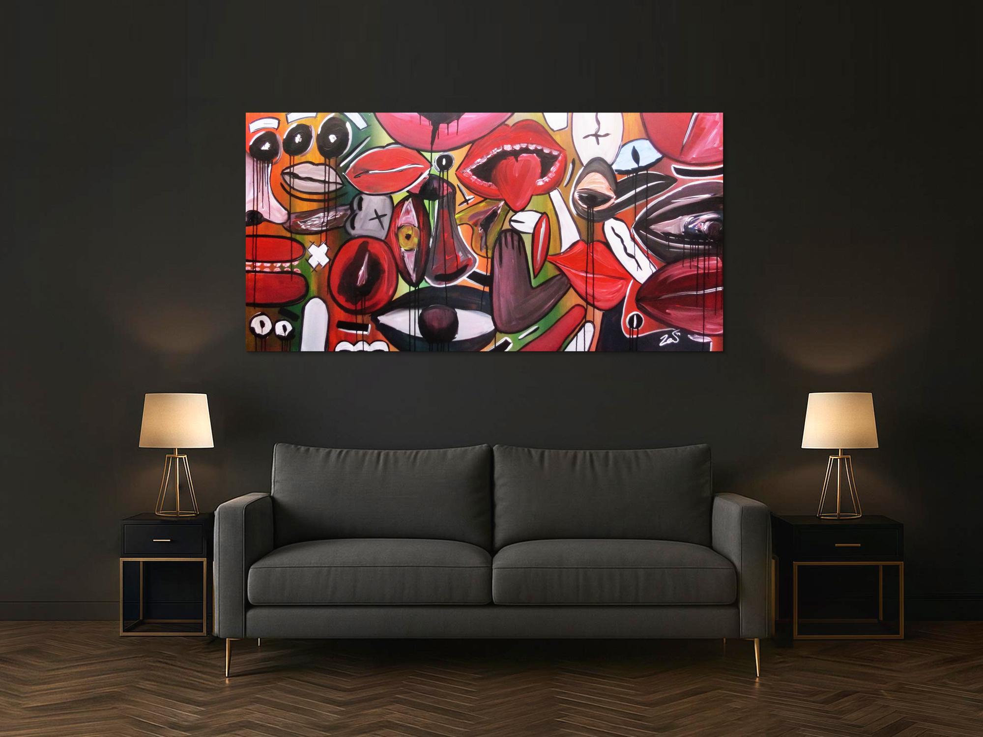 Abstraktes Gemälde modern Gesichter und Augen