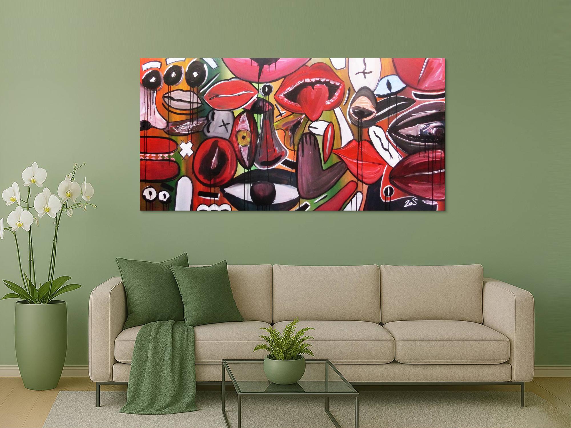 Abstraktes Gemälde modern Gesichter und Augen