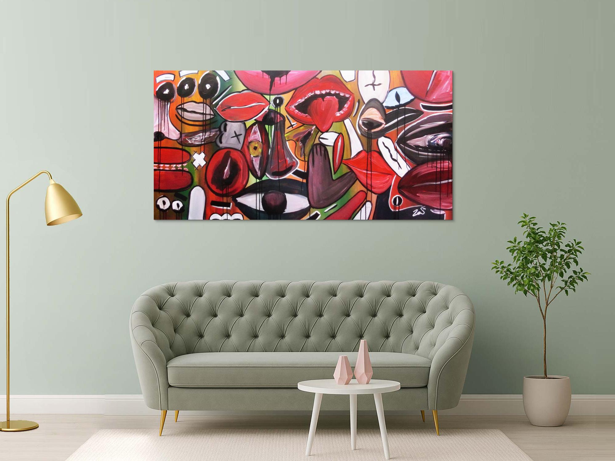 Abstraktes Gemälde modern Gesichter und Augen