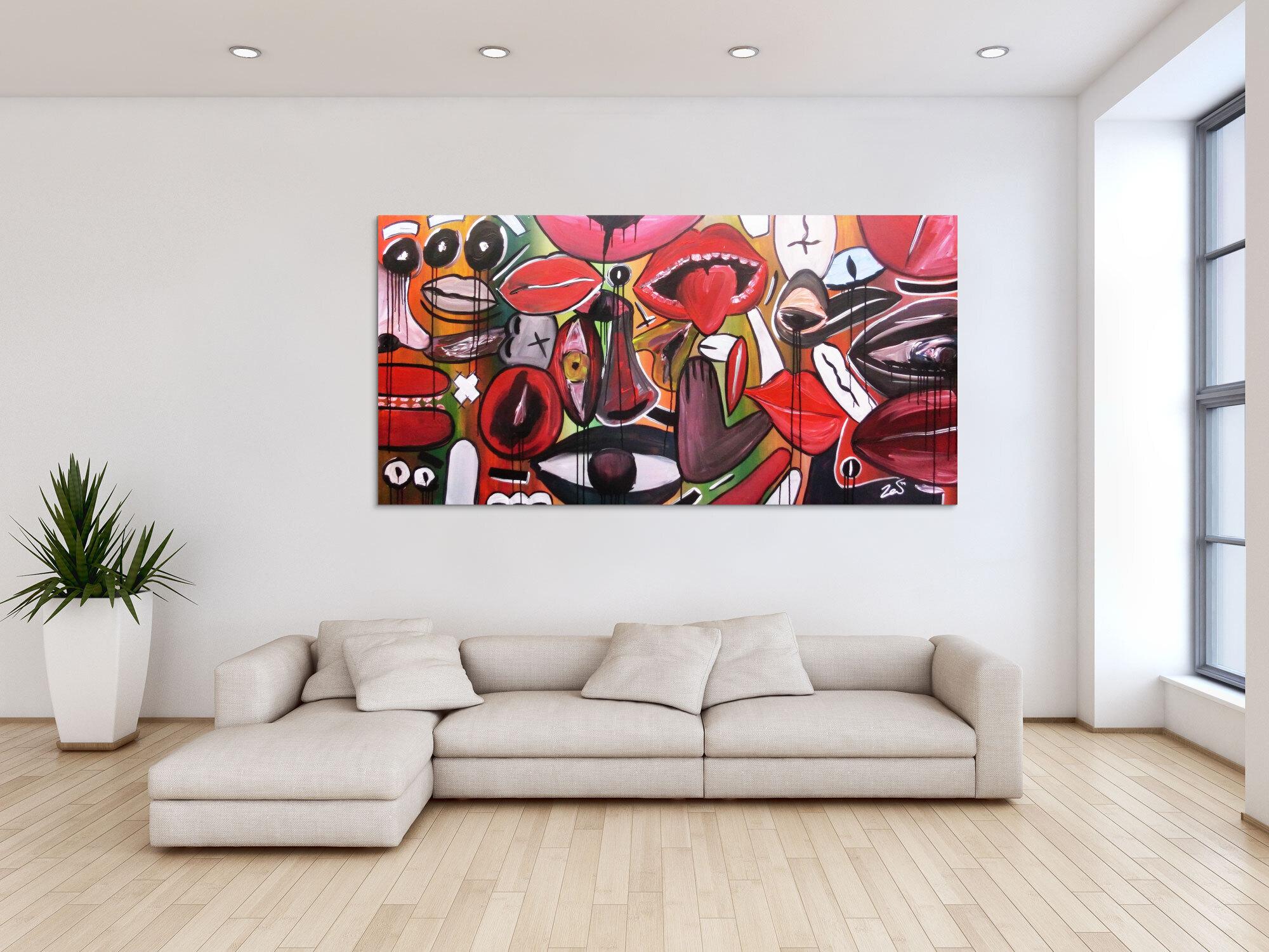 Abstraktes Gemälde modern Gesichter und Augen