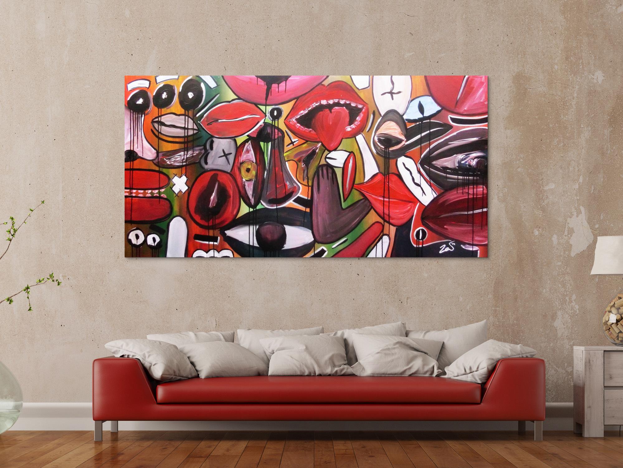 Abstraktes Gemälde modern Gesichter und Augen