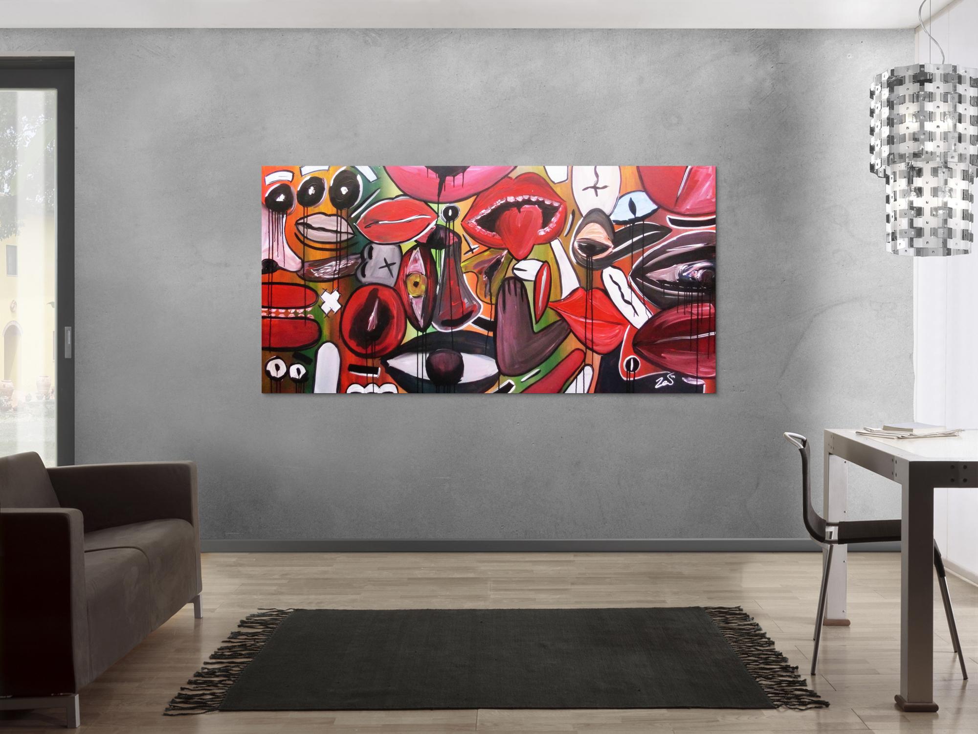 Abstraktes Gemälde modern Gesichter und Augen