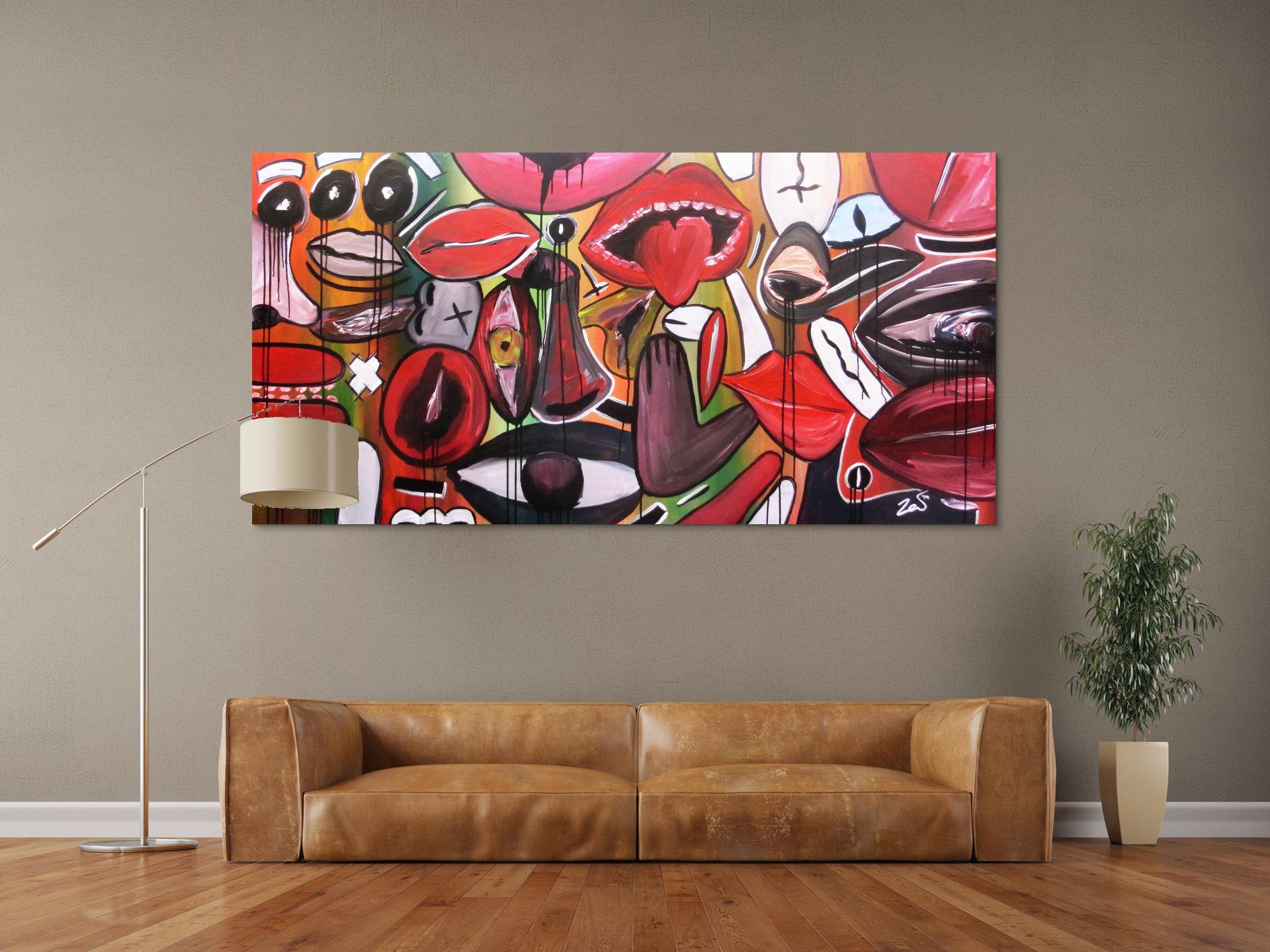 Abstraktes Gemälde modern Gesichter und Augen