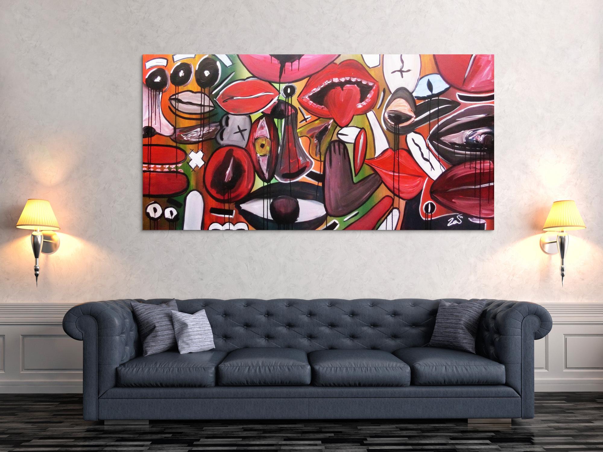 Abstraktes Gemälde modern Gesichter und Augen