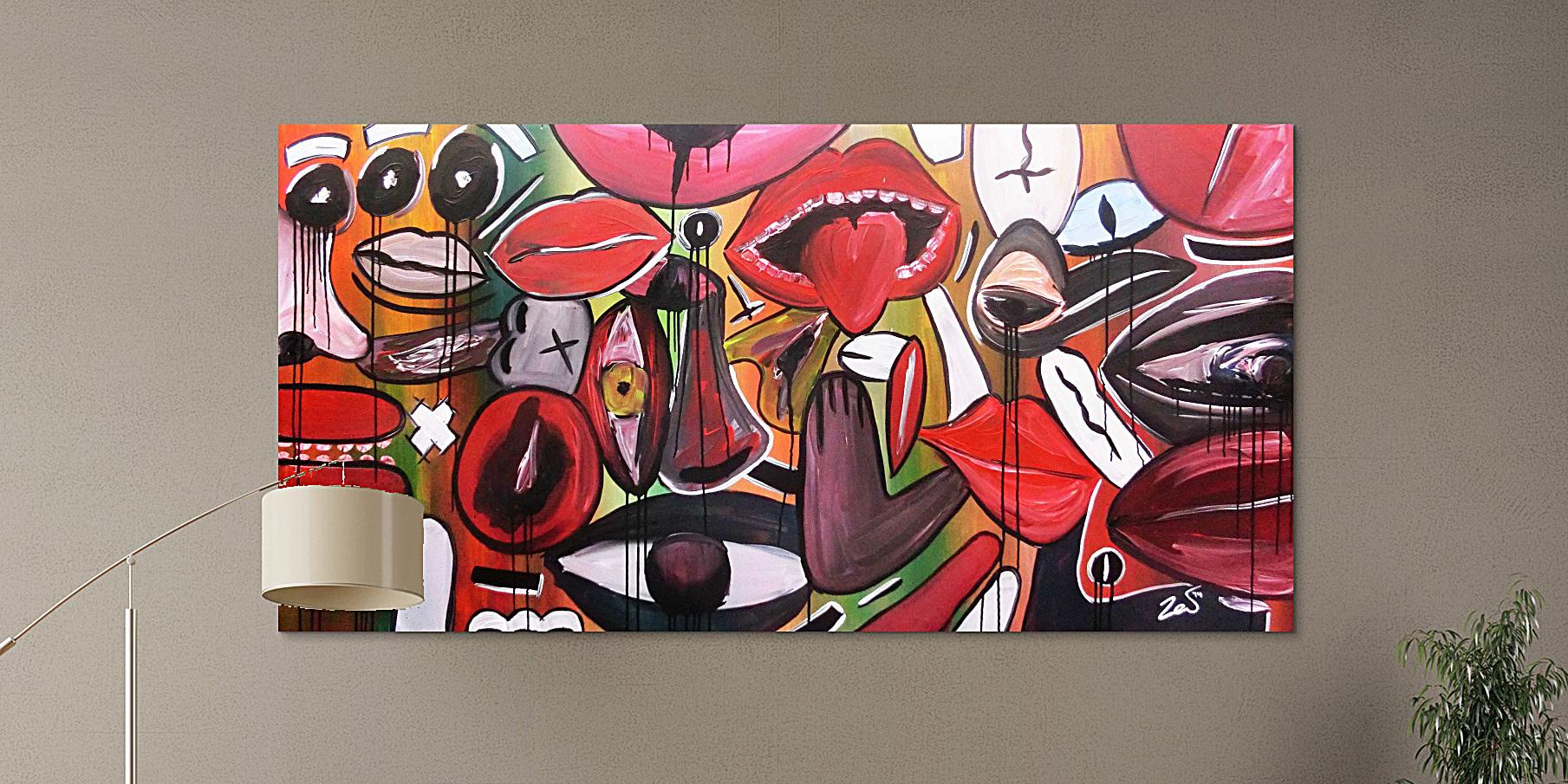 Abstraktes Kunstwerk in Rot und Orange