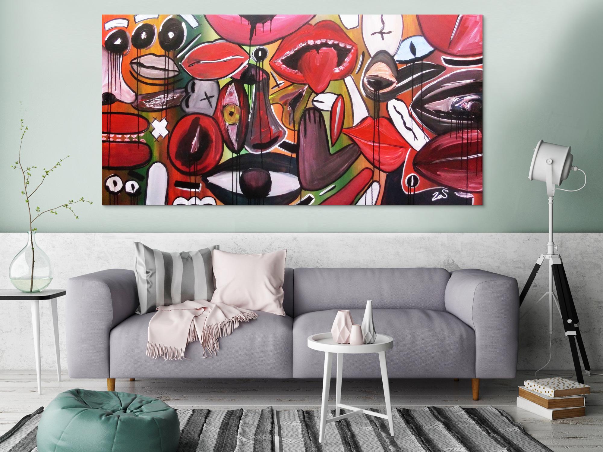 Abstraktes Gemälde modern Gesichter und Augen