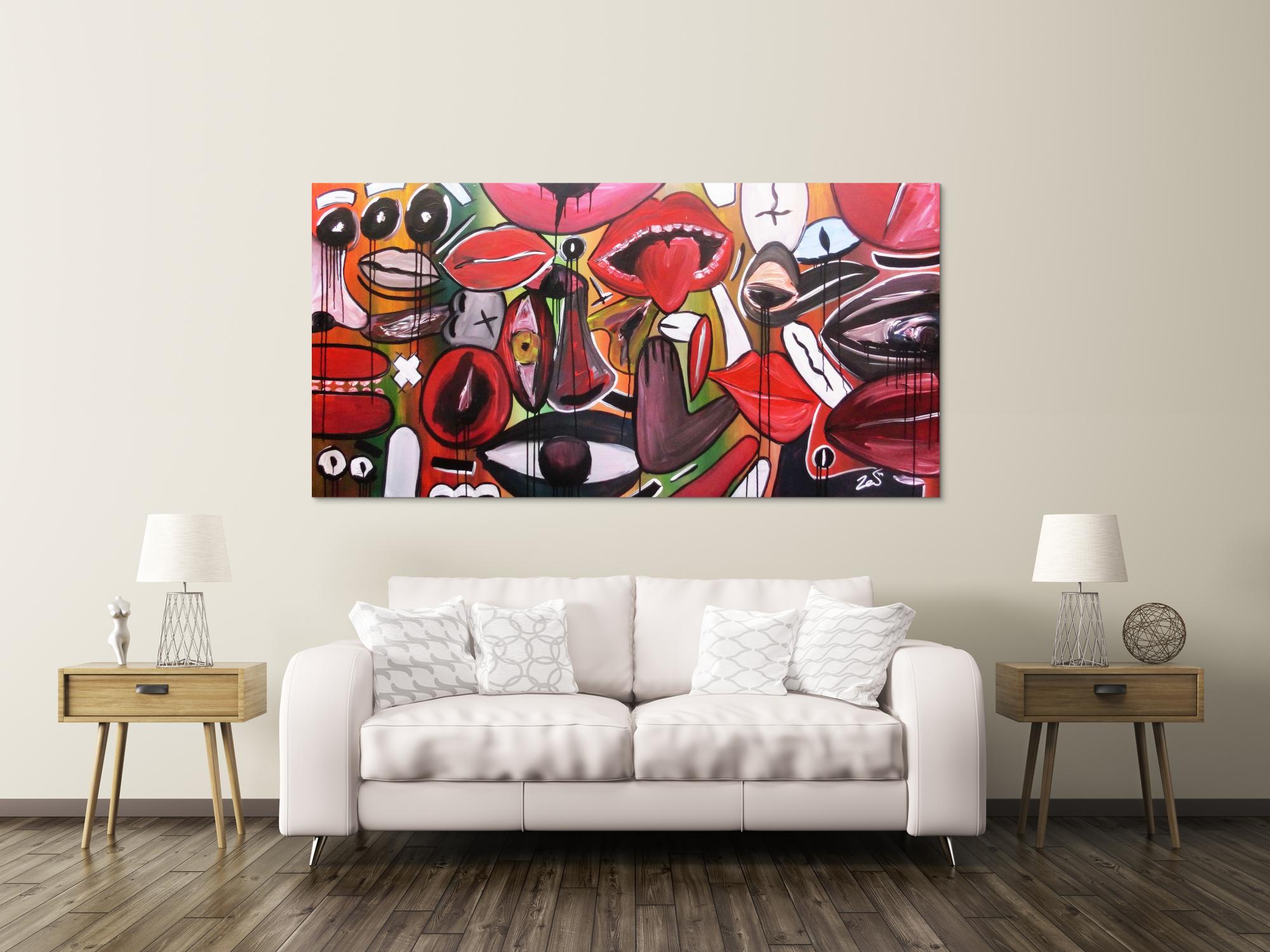 Abstraktes Gemälde modern Gesichter und Augen