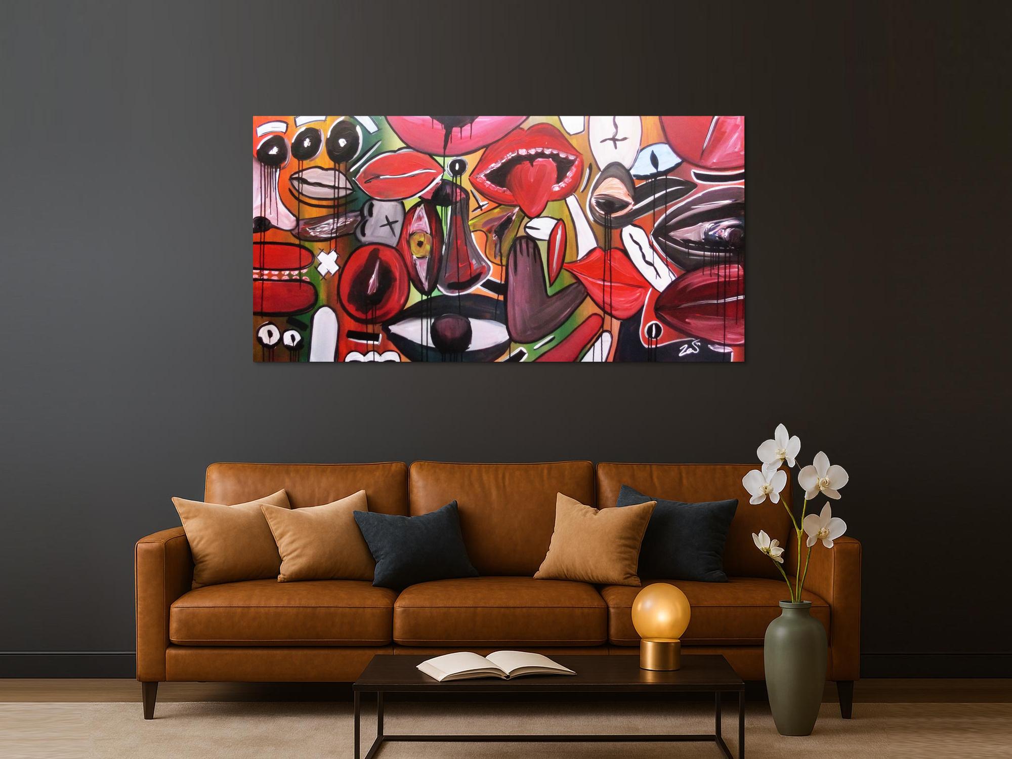 Abstraktes Gemälde modern Gesichter und Augen