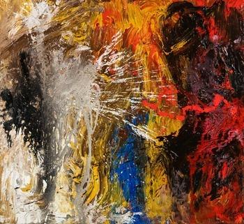 Abstraktes Original Gemälde 120x110cm Action Painting Moderne Kunst handgemalt Mischtechnik schwarz gold rot hochwertig