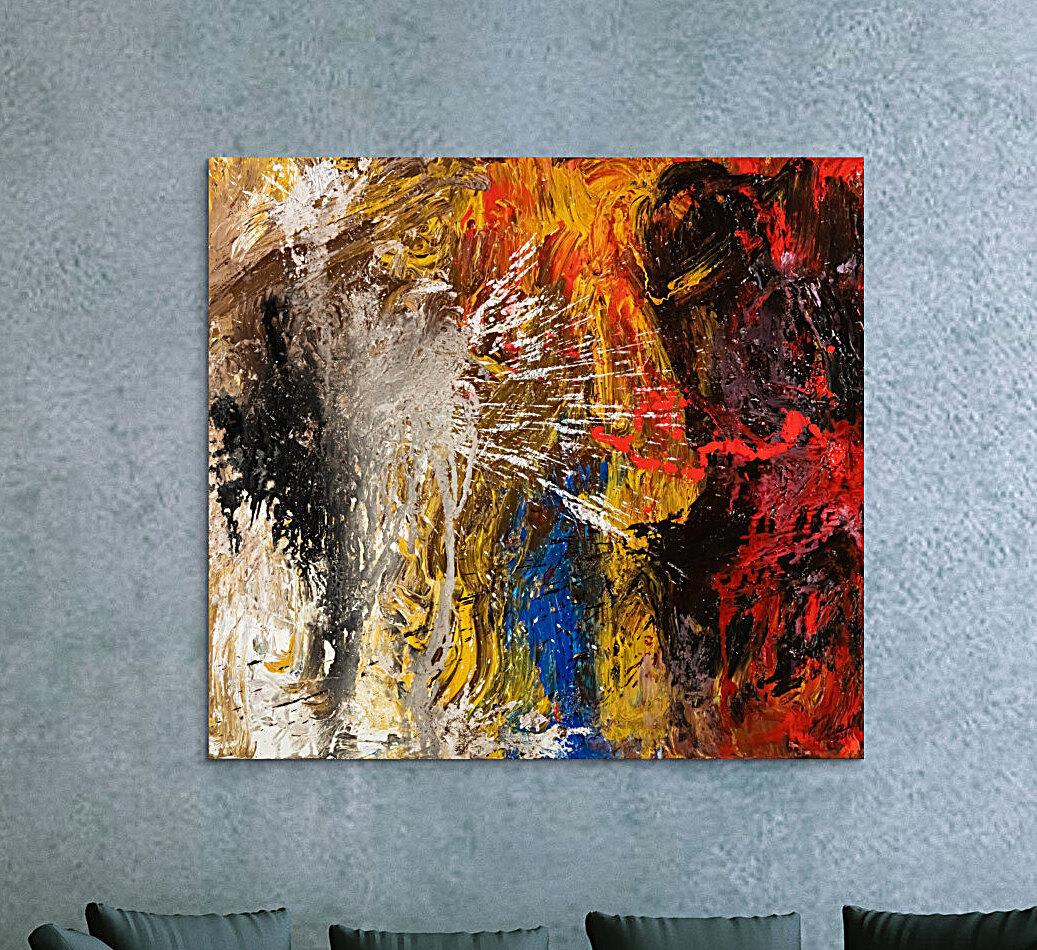 Abstraktes Original Gemälde 120x110cm Action Painting Moderne Kunst handgemalt Mischtechnik schwarz gold rot hochwertig