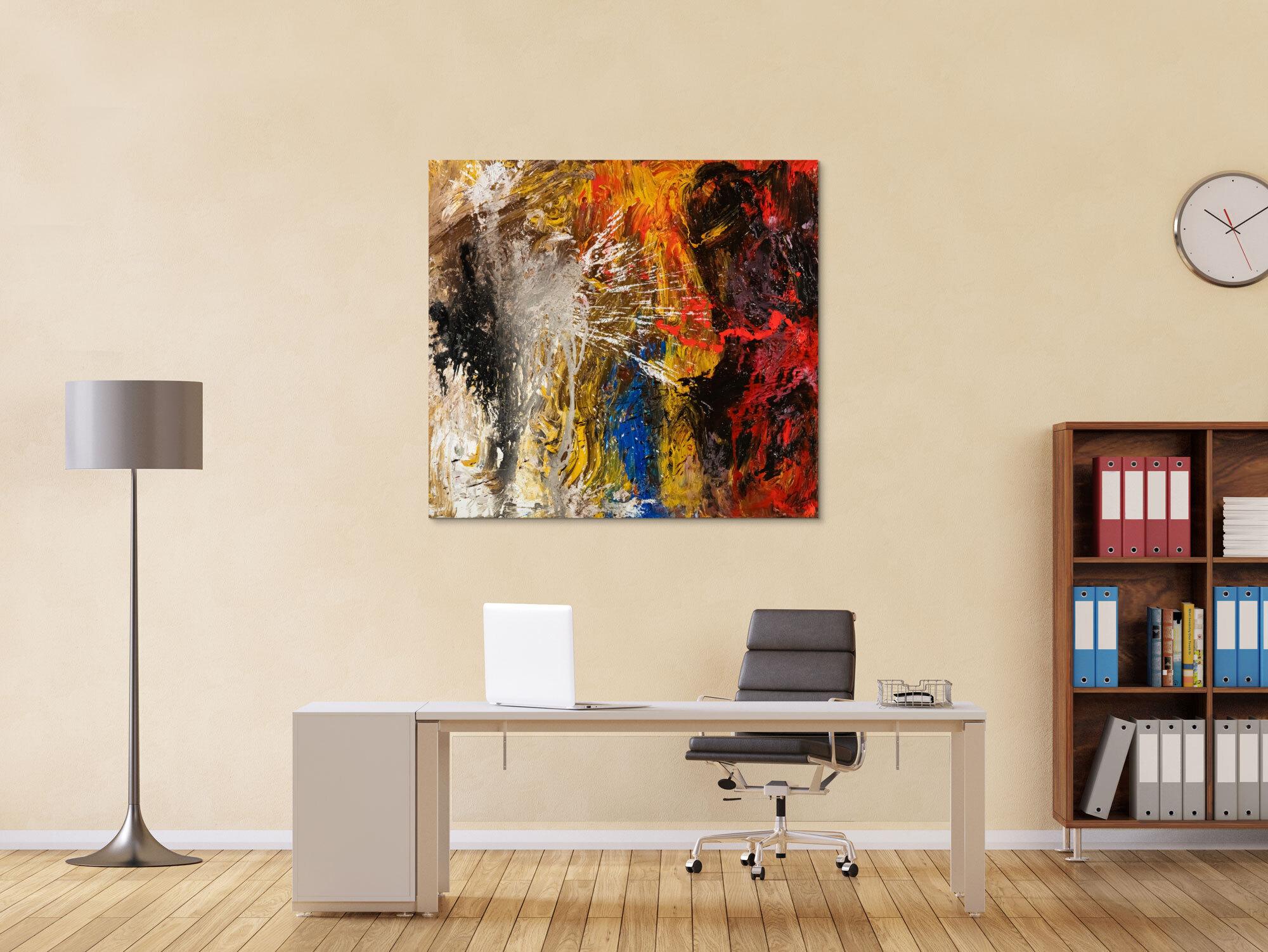 Abstraktes Original Gemälde 120x110cm Action Painting Moderne Kunst handgemalt Mischtechnik schwarz gold rot hochwertig