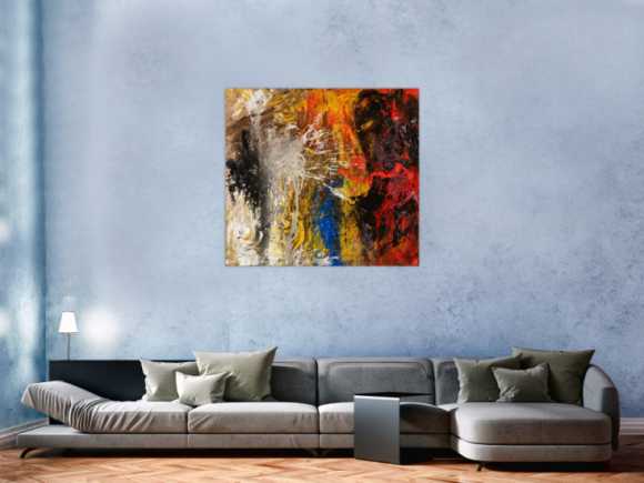 Abstraktes Original Gemälde 120x110cm Action Painting Moderne Kunst handgemalt Mischtechnik schwarz gold rot hochwertig