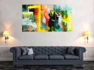 Gemälde Original abstrakt 90x160cm Action Painting zeitgenössisch auf Leinwand Mischtechnik bunt gelb türkis Unikat