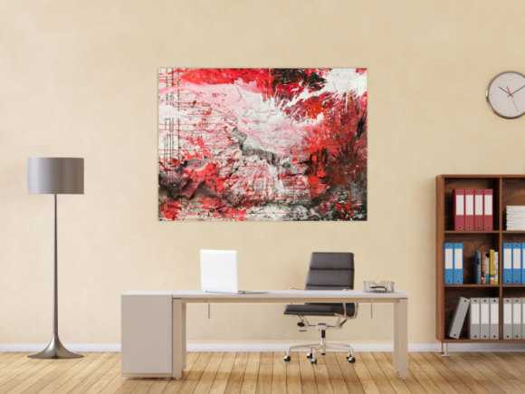 Abstraktes Original Gemälde 110x150cm Action Painting zeitgenössisch handgemalt Mischtechnik weiß rot schwarz einzigartig