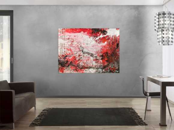 Abstraktes Original Gemälde 110x150cm Action Painting zeitgenössisch handgemalt Mischtechnik weiß rot schwarz einzigartig