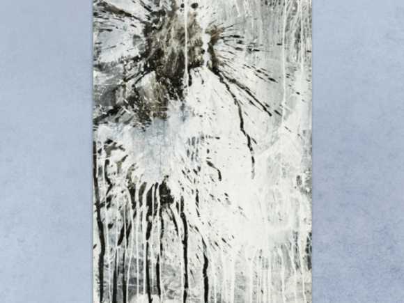 Original Gemälde abstrakt 140x70cm Minimalistisch Moderne Kunst handgefertigt Action Painting schwarz weiß grau einzigartig