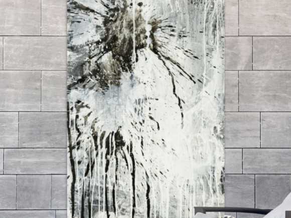 Original Gemälde abstrakt 140x70cm Minimalistisch Moderne Kunst handgefertigt Action Painting schwarz weiß grau einzigartig