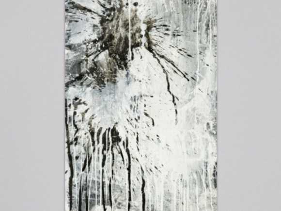 Original Gemälde abstrakt 140x70cm Minimalistisch Moderne Kunst handgefertigt Action Painting schwarz weiß grau einzigartig