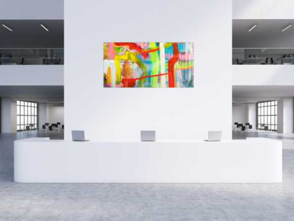 Original Gemälde abstrakt 100x200cm Action Painting Modern Art handgefertigt Mischtechnik bunt rot gelb hochwertig