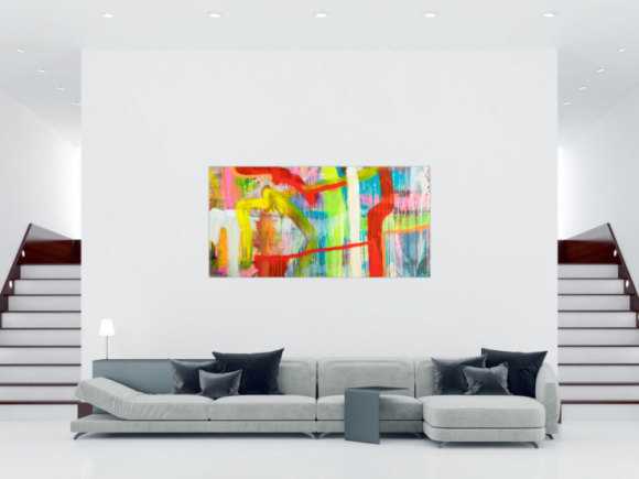 Original Gemälde abstrakt 100x200cm Action Painting Modern Art handgefertigt Mischtechnik bunt rot gelb hochwertig