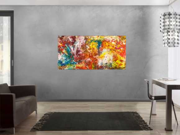 Abstraktes Original Gemälde 80x160cm Action Painting zeitgenössisch handgemalt Mischtechnik bunt rot orange Einzelstück