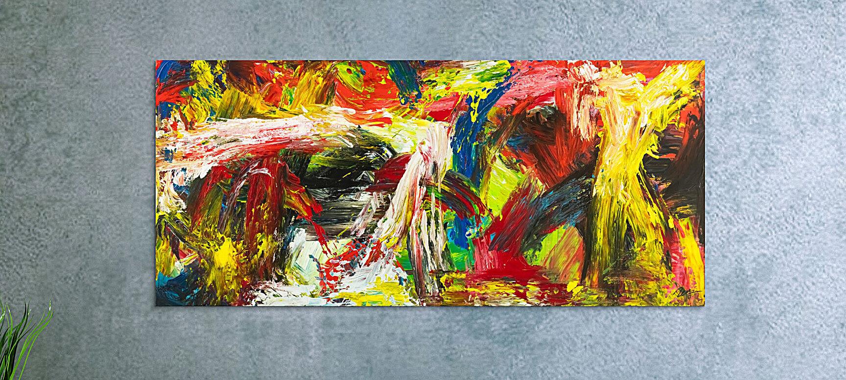 Gemälde Original abstrakt 90x200cm Action Painting grobe Struktur handgemalt Mischtechnik bunt rot gelb Unikat