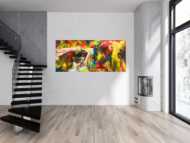 Gemälde Original abstrakt 90x200cm Action Painting grobe Struktur handgemalt Mischtechnik bunt rot gelb Unikat
