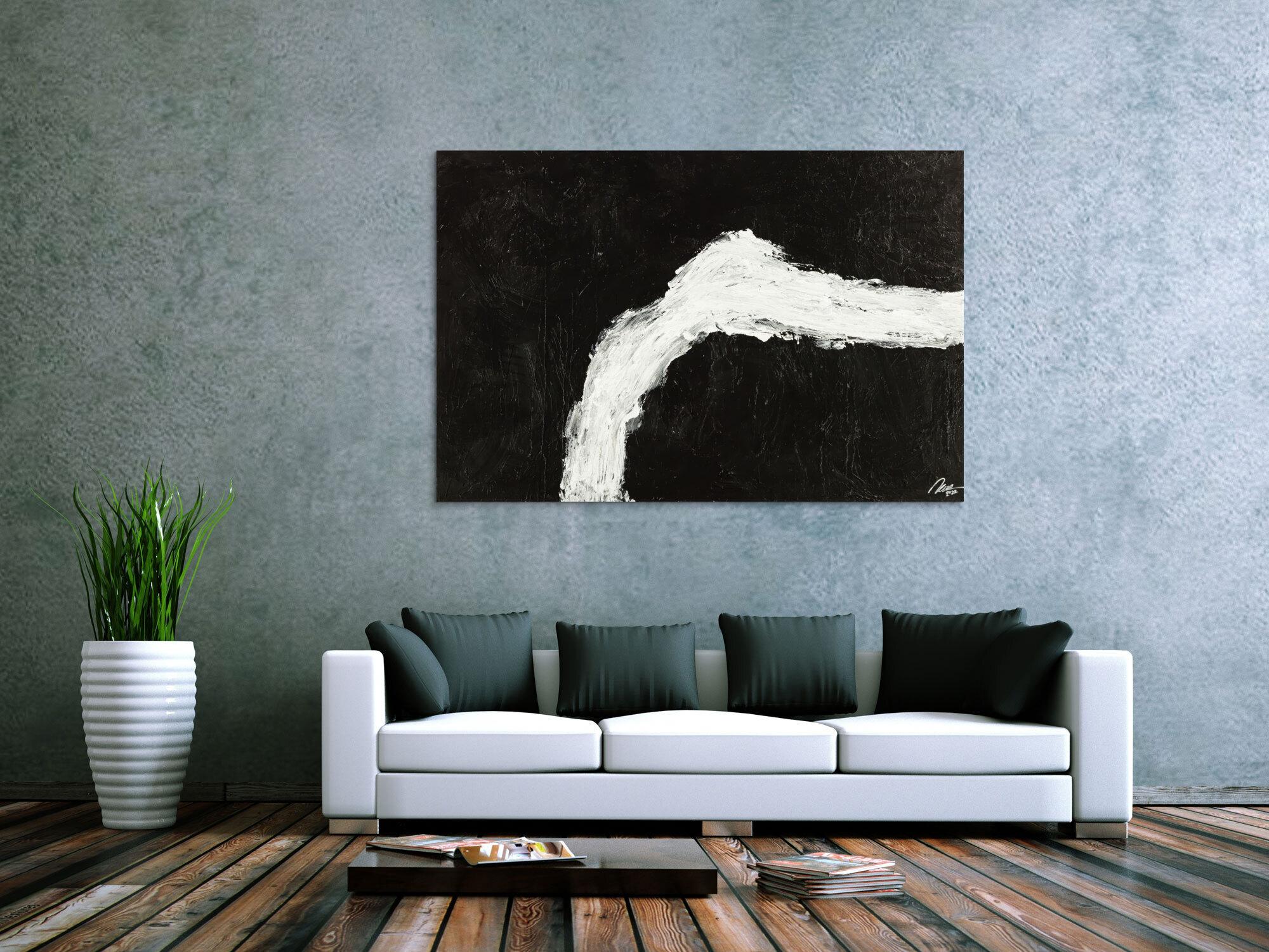 Original Gemälde abstrakt 100x150cm Minimalistisch grobe Struktur handgemalt Mischtechnik schwarz weiß hochwertig