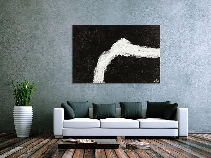 Original Gemälde abstrakt 100x150cm Minimalistisch grobe Struktur handgemalt Mischtechnik schwarz weiß hochwertig