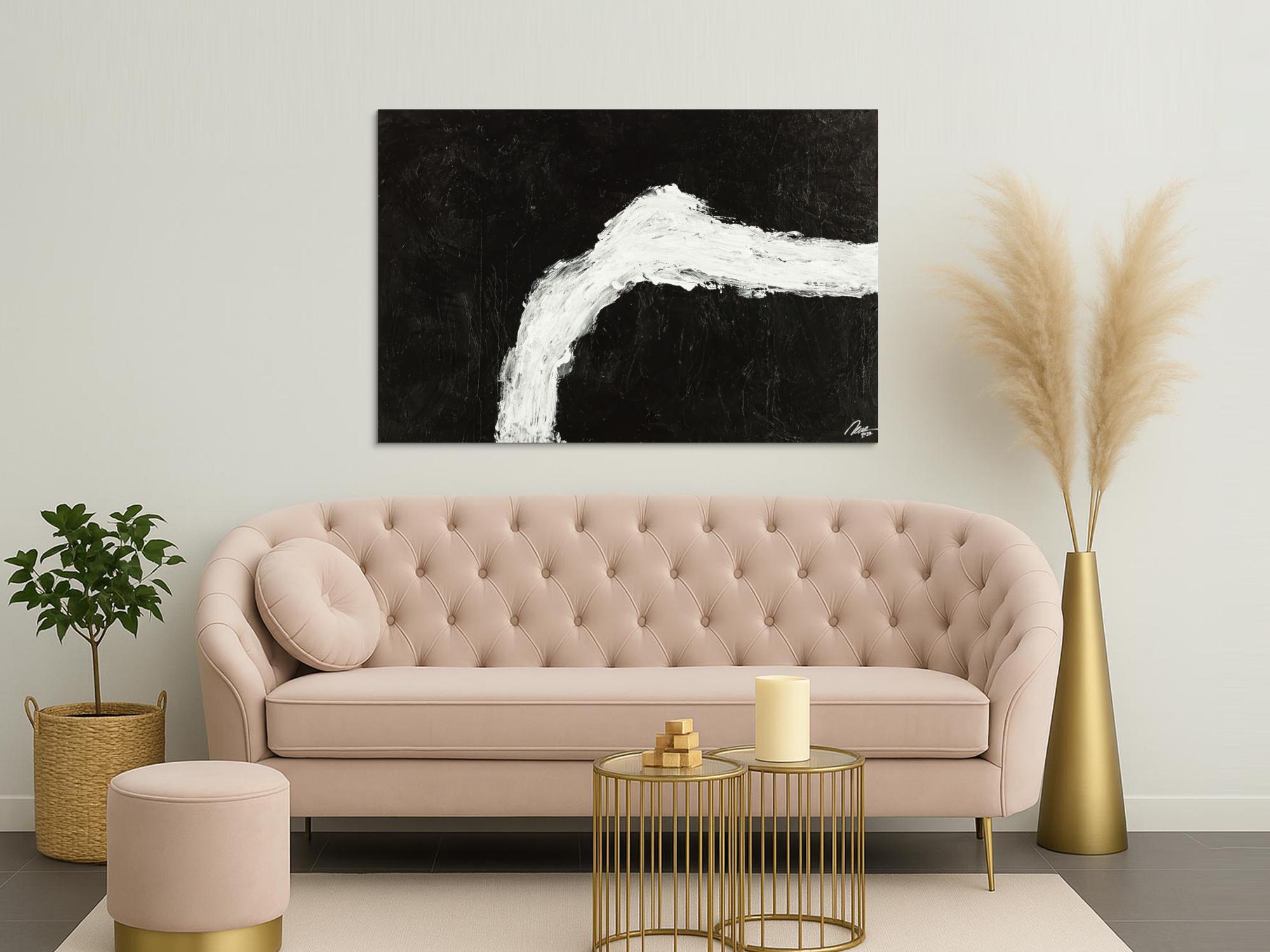 Original Gemälde abstrakt 100x150cm Minimalistisch grobe Struktur handgemalt Mischtechnik schwarz weiß hochwertig