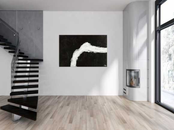 Original Gemälde abstrakt 100x150cm Minimalistisch grobe Struktur handgemalt Mischtechnik schwarz weiß hochwertig