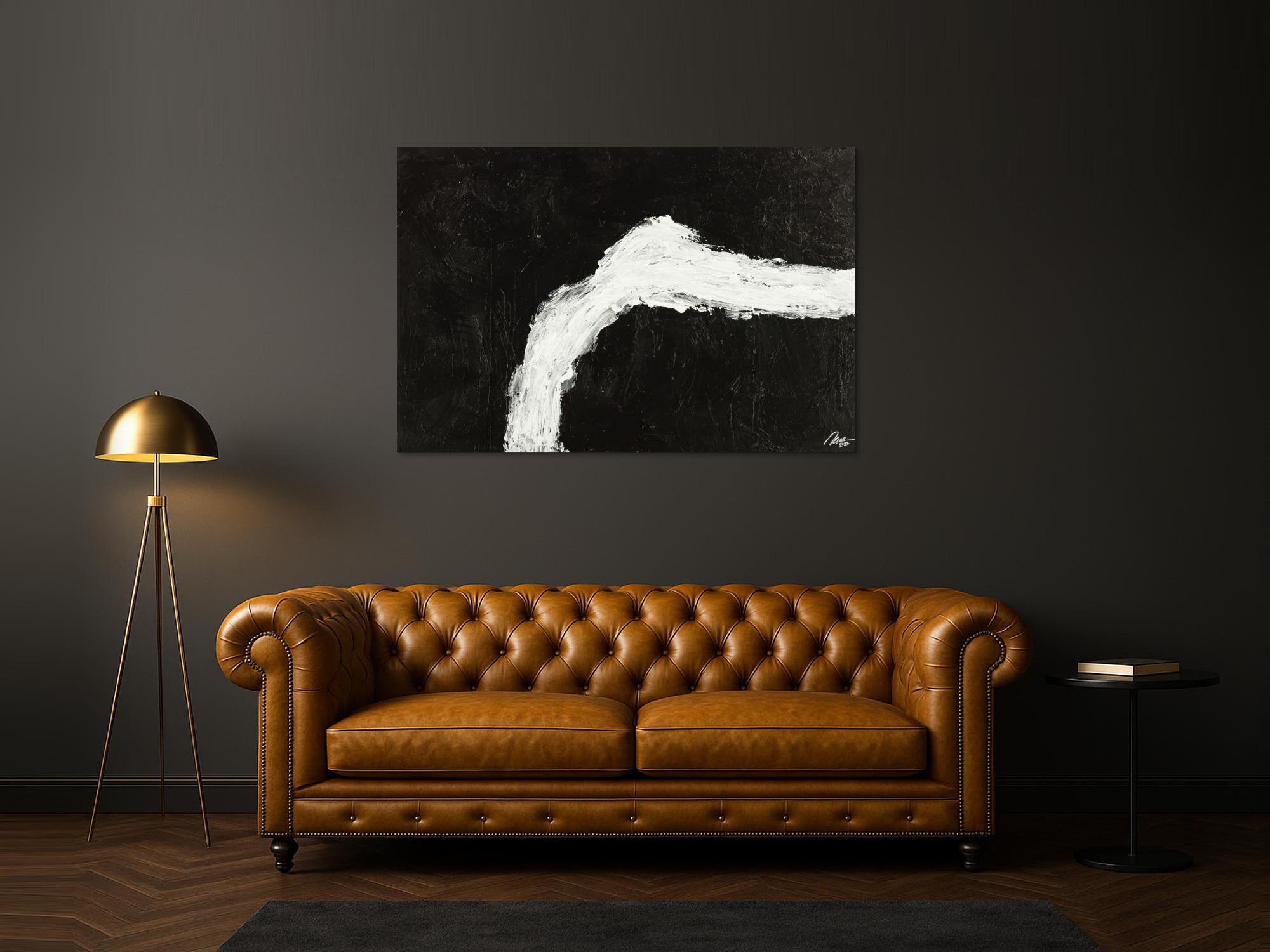 Original Gemälde abstrakt 100x150cm Minimalistisch grobe Struktur handgemalt Mischtechnik schwarz weiß hochwertig