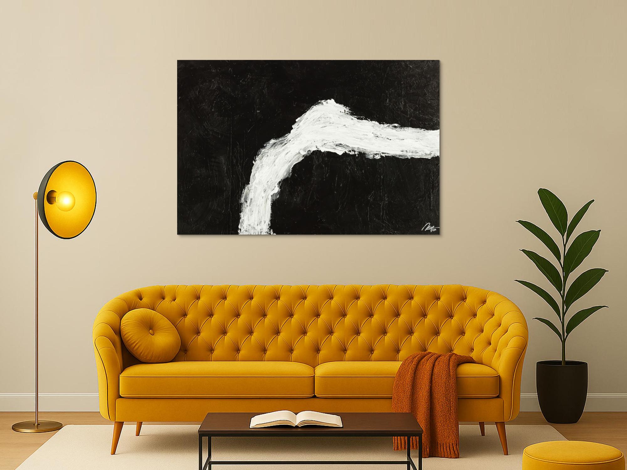 Original Gemälde abstrakt 100x150cm Minimalistisch grobe Struktur handgemalt Mischtechnik schwarz weiß hochwertig