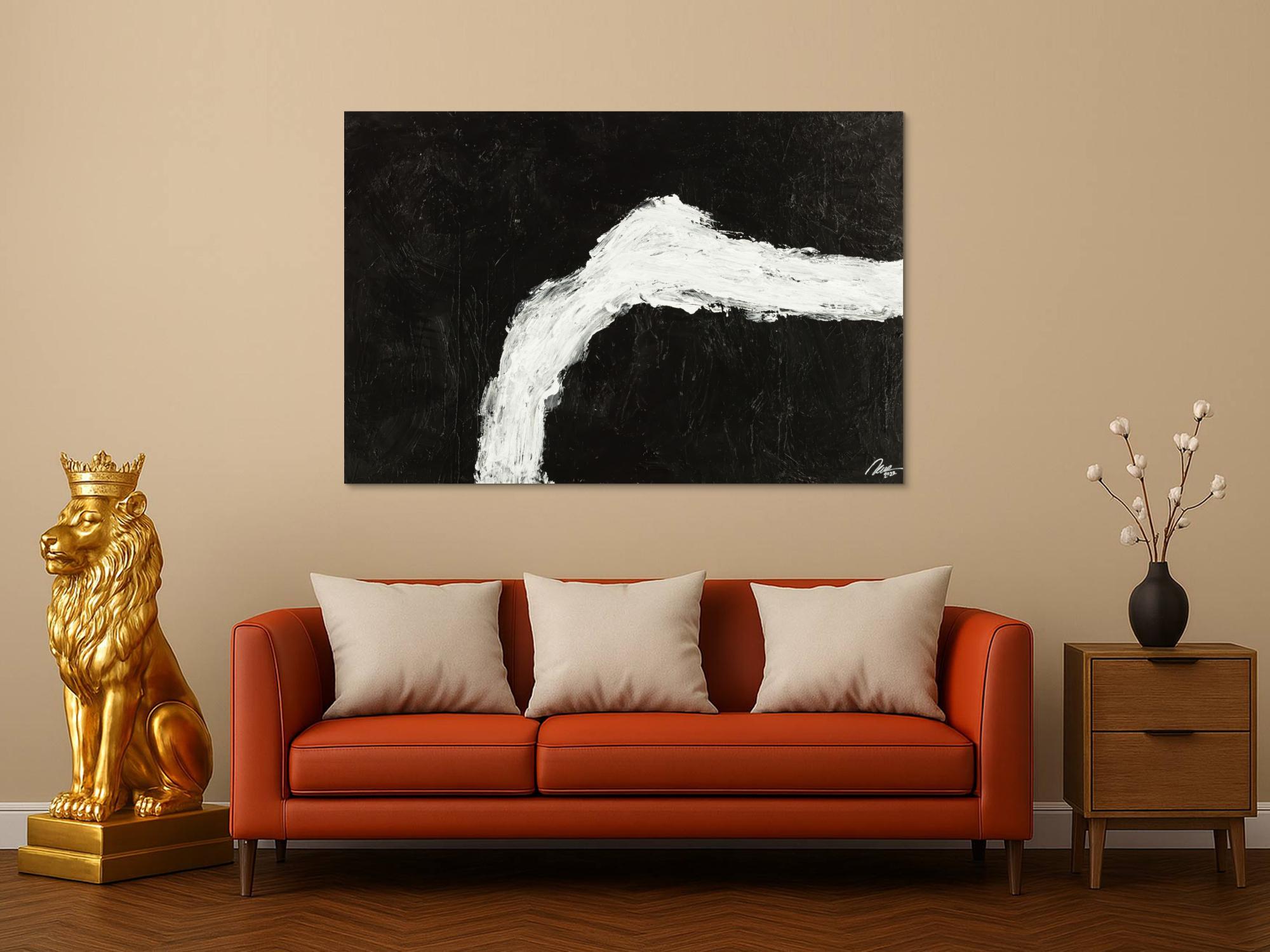 Original Gemälde abstrakt 100x150cm Minimalistisch grobe Struktur handgemalt Mischtechnik schwarz weiß hochwertig