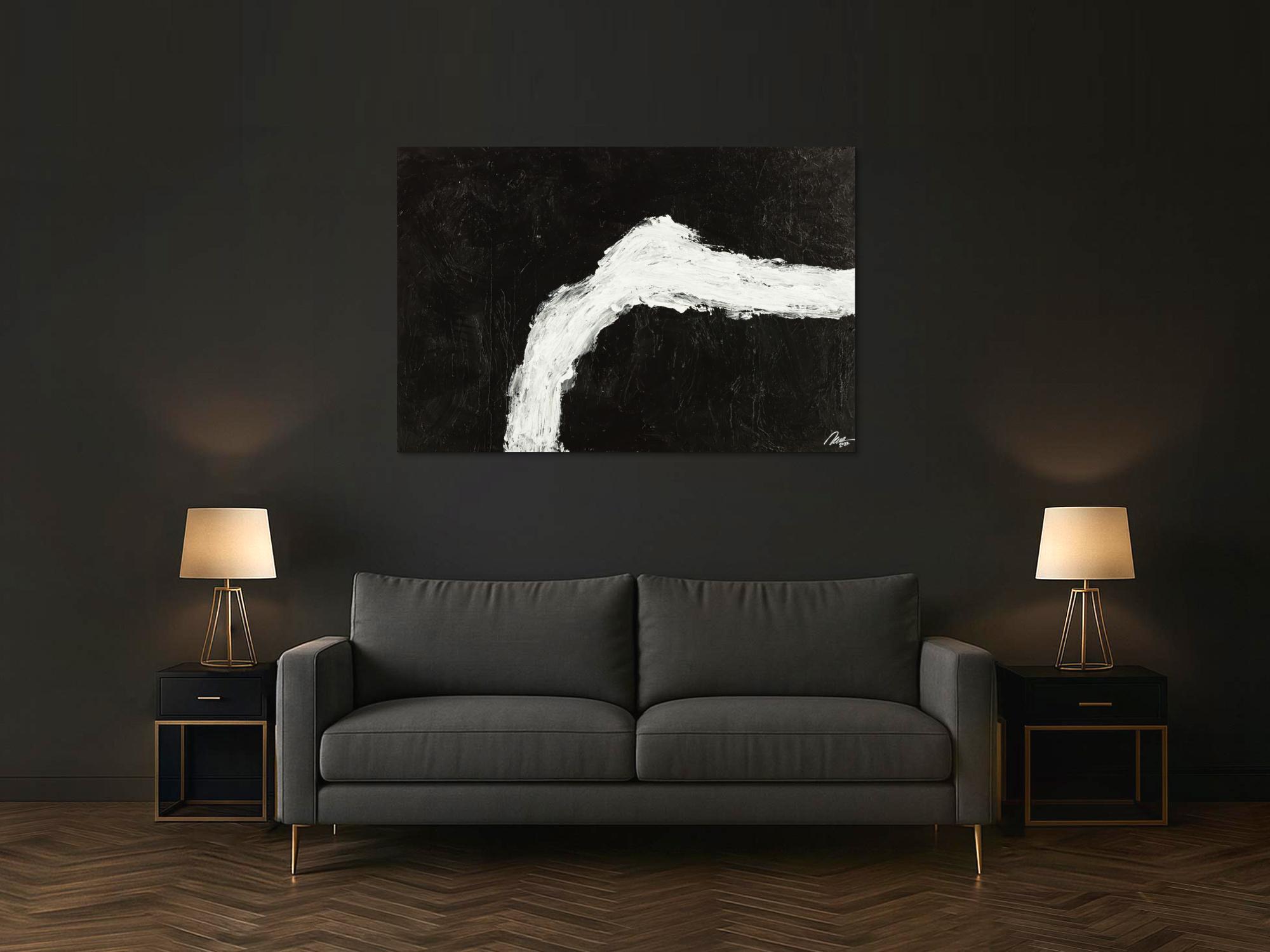 Original Gemälde abstrakt 100x150cm Minimalistisch grobe Struktur handgemalt Mischtechnik schwarz weiß hochwertig