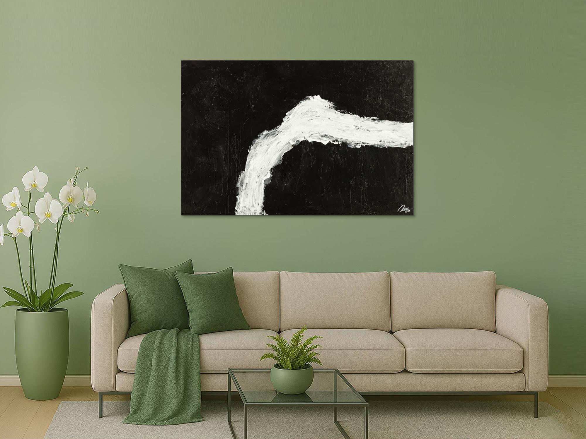 Original Gemälde abstrakt 100x150cm Minimalistisch grobe Struktur handgemalt Mischtechnik schwarz weiß hochwertig