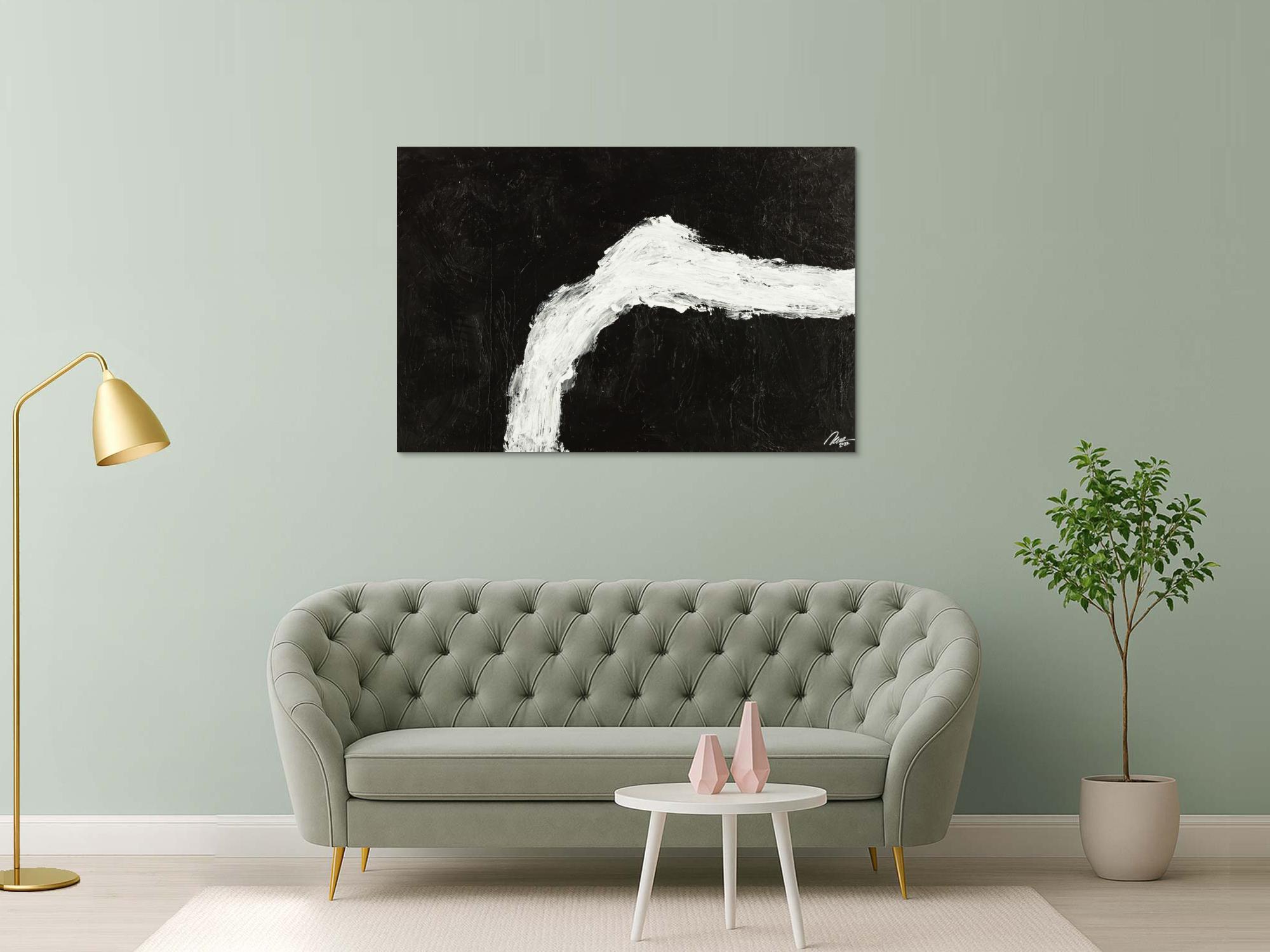 Original Gemälde abstrakt 100x150cm Minimalistisch grobe Struktur handgemalt Mischtechnik schwarz weiß hochwertig