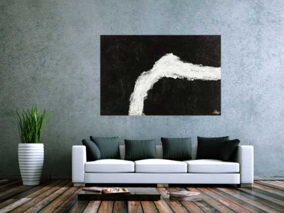 Original Gemälde abstrakt 100x150cm Minimalistisch grobe Struktur handgemalt Mischtechnik schwarz weiß hochwertig